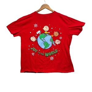 Peanuts Gang Joy to the World T-Shirt Tee Christmas XMas Cartoon Red Snoopy XL